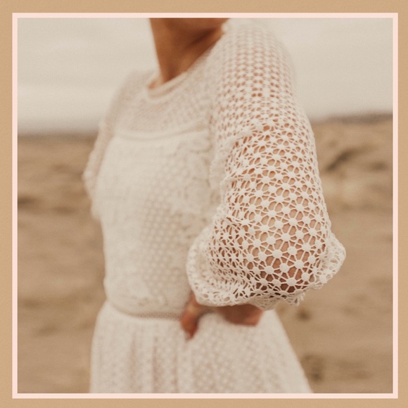 BHLDN NWOT Eyelet Lace Dress Edina Anthropologie 6 White Sheer Midi Tea Length - Picture 3 of 13